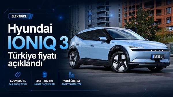 Hyundai IONIQ 3 Türkiye fiyatı açıklandı: İşte güncel liste