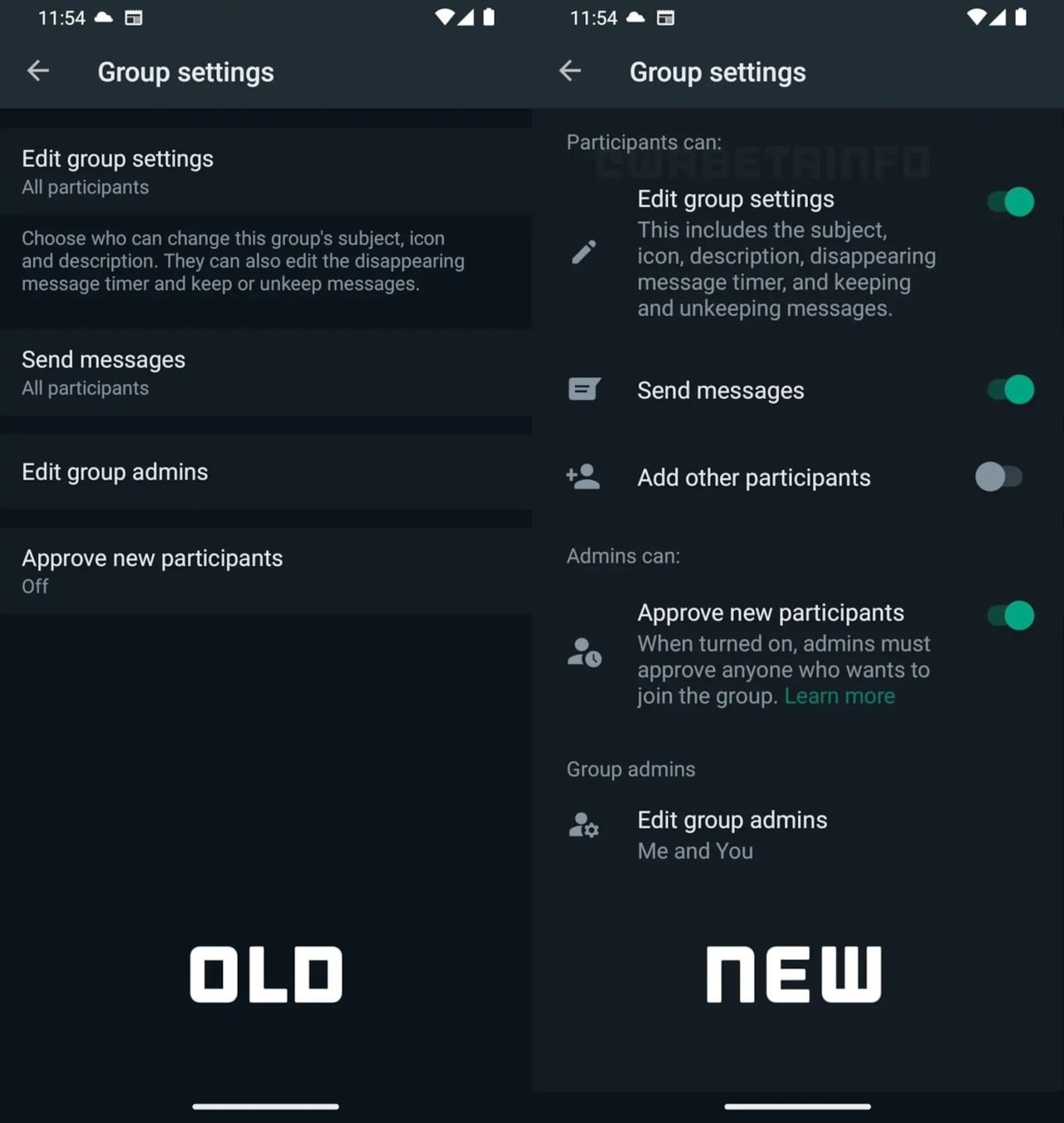 WhatsApp Beta grup ayarları için yeni bir arayüze sahip