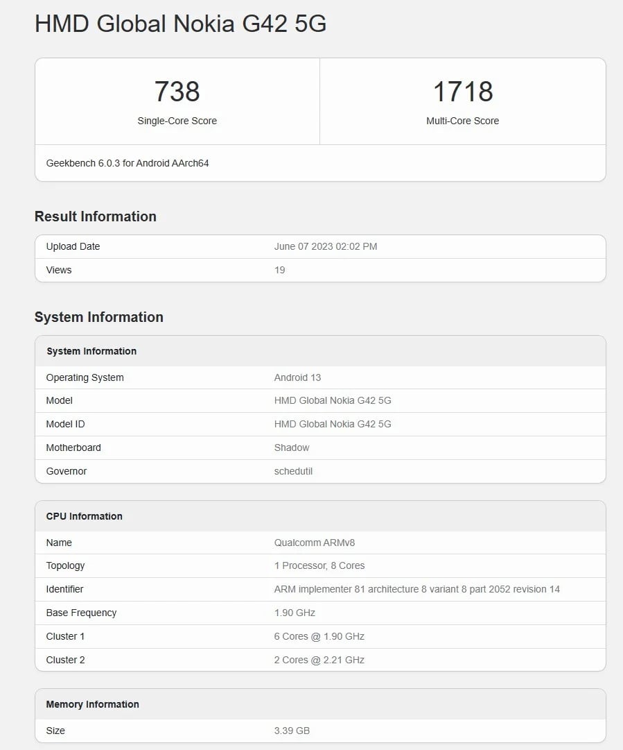 Nokia G42 5G, Geekbench'te listelendi